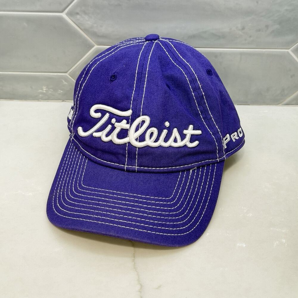 Titleist Hat Cap Strap Back Purple White Pro V1 FJ Mens Golf Embroidered Script